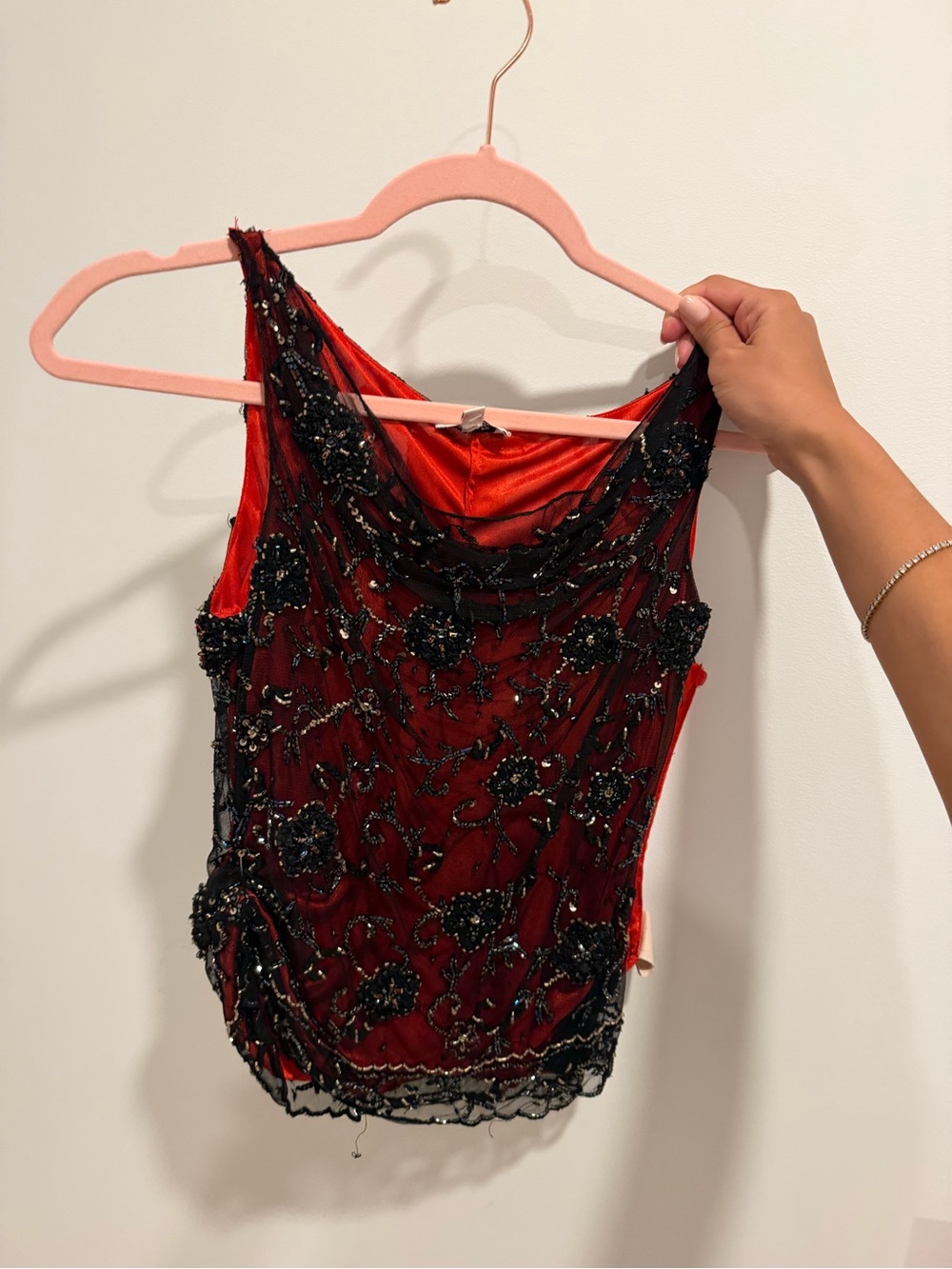 VINTAGE Cache Red Beaded Floral Sleeveless Camisole - Picture 4 of 4